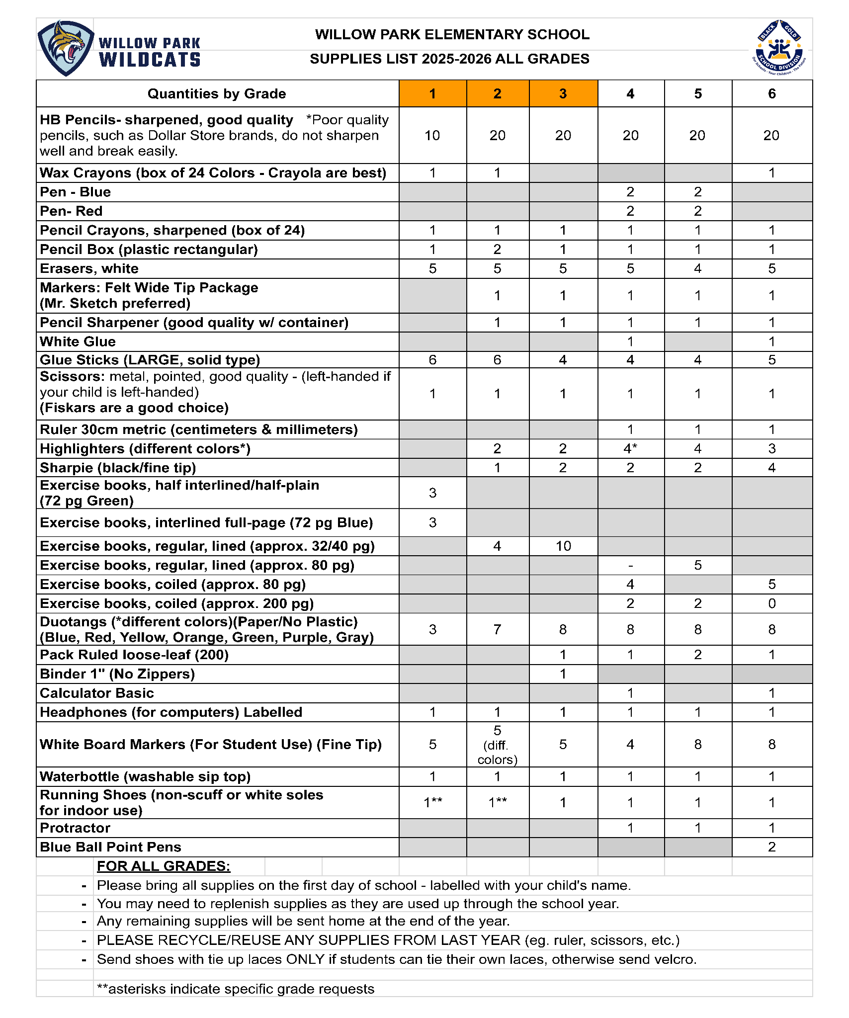 2025 2026 School Supply List