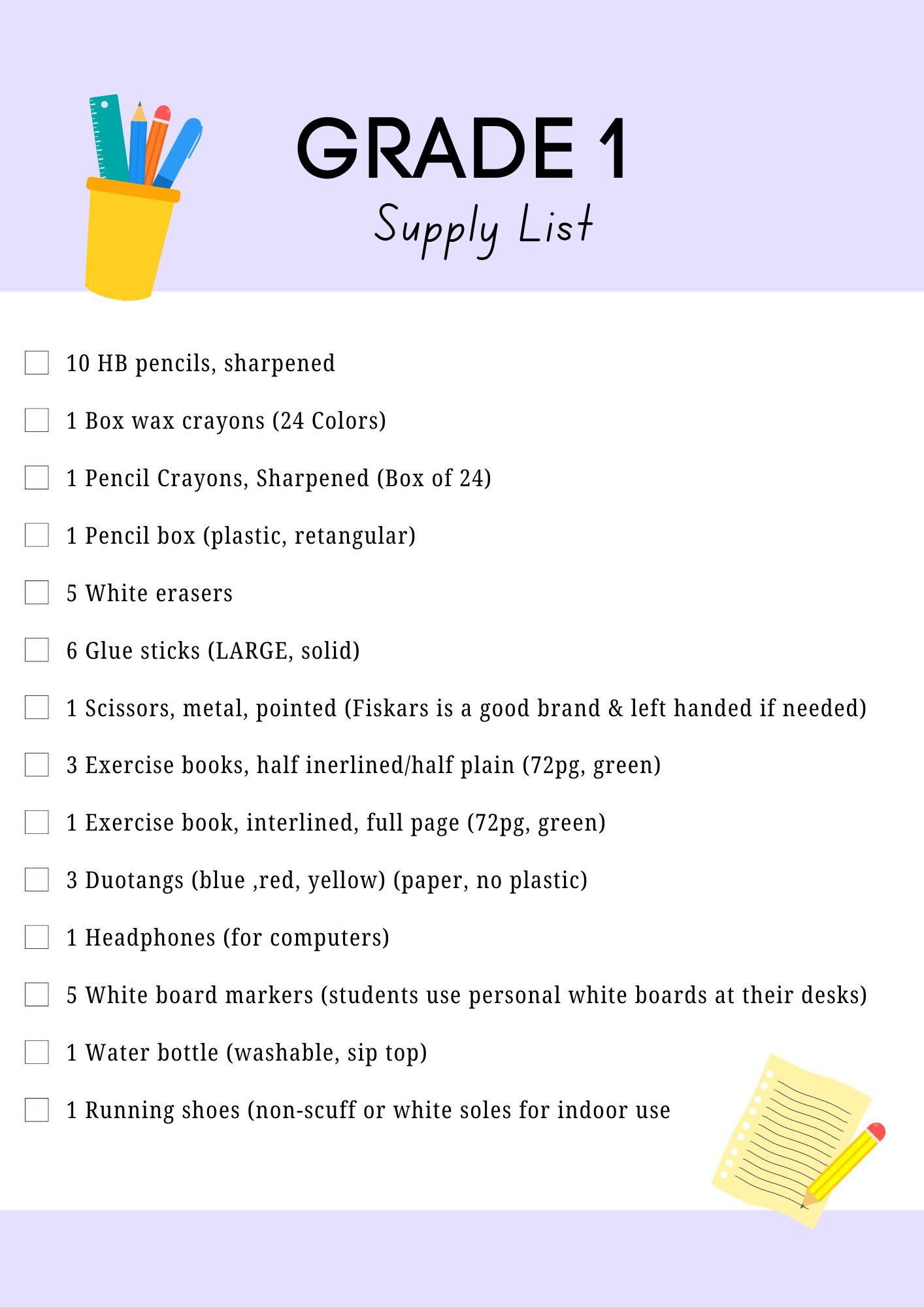 Teacher's Supply List